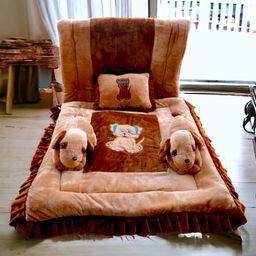 SAFE N CUTE Baby Sleeping 5 Items Bedding Set with Two puppies -Brown-image-105