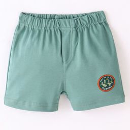 Ollypop Cotton Knee Length Solid Shorts with Placement Print -Green-image-1