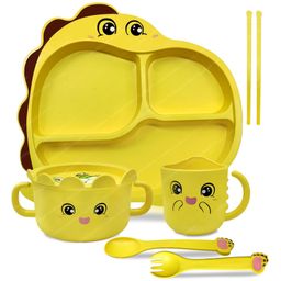 FunBlast Cartoon Design Bamboo Fibre Dinnerware Set for Kids  Yellow-16