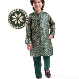 Babyhug Woven Full Sleeves Floral Foil Printed Kurta Pyjama Set - Dark Green-image-85