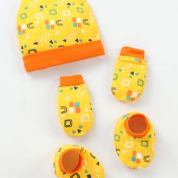 OHMS Single Jersey Knit Cap Mitten & Booties Geometric Print Orange - Dimension 9.5 cm-14