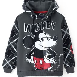 Pine Kids Disney Knitted Full Sleeves Drop Shoulder Hooded Sweatshirts  with Mickey Mouse Graphic and Badge Detailing- Grey-image-79