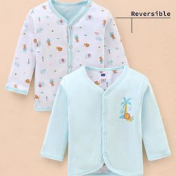 Simply Interlock Knit Full Sleeves Animal Printed Reversible Vest - Aqua Blue-22