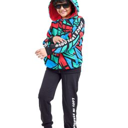 Ollington St. 100% Cotton Knit Full Sleeves Hooded Front Zipper Printed Sweatshirt & Joggers Set - Multicolor-image-85