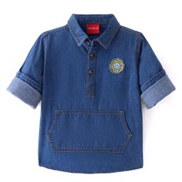 Babyhug Denim Full Sleeves Shirt with Kangaroo Pocket - Blue-image-15