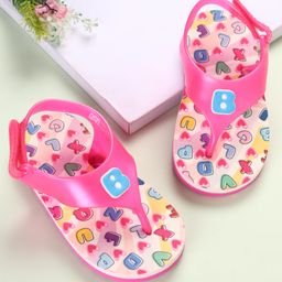 Babyoye Flip Flops with Velcro Closer & Letters Print - Pink-image-33