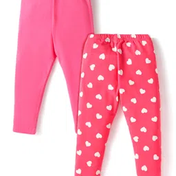 Babyhug Cotton Lycra Knit Full Length Leggings With Heart Print Pack of 2 - Dark Pink-picture-11