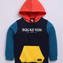 giniekids Cotton Full Sleeves Squadron Text Printed Colour Blocked Sweatshirt - Navy Blue-picture-19