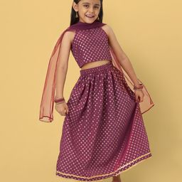 Nauti Nati Sleeveless Foil Abstract Printed Lehenga Choli With Dupatta - Maroon-image-91