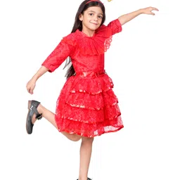 Itsmycostume Fairy Theme Three Fourth Sleeves Floral Embroidered Princess Costume With Butterfly Designed Hair Band - Red-picture-19