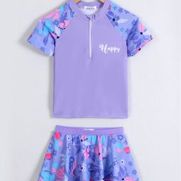 Mark & Mia Half Raglan Sleeves Two Piece Swimsuit with Sea Life Print - Purple-image-85