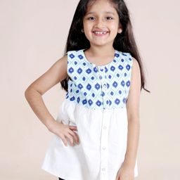 Kiddopanti Cotton Sleeveless Abstract Printed Top - Green & Blue-image-90
