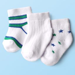 Cute Walk by Babyhug Knit Ankle Length Anti Bacterial Socks with Star Design & Stripes Pack of 3 - White-image-7