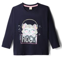 Olio Kids Sinker Knit Full Sleeves T-Shirt with Rock Text Print - Navy Blue-picture-10