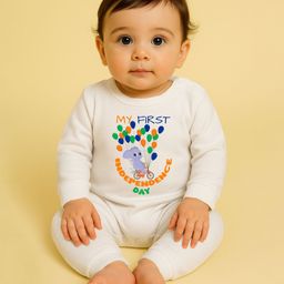 The Peppy Tend 100% Cotton Knit Independence Day Theme Full Sleeves My 1st Independence Day Text Printed Romper - White-image-91