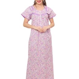 Ms.Lingies Women Floral Printed Maxi Pure Cotton Nightdress-image-67