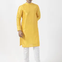 DEVOILER Men Regular Dupion Silk Kurta with Pyjamas image 3