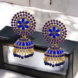 De-Ultimate Gold-Plated Artificial Stones Studded & Beads Beaded Dome Shaped Jhumkas-43