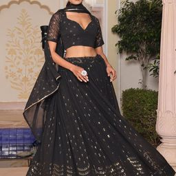 KALINI Embroidered Foil Print Semi-Stitched Lehenga & Unstitched Blouse With Dupatta-56