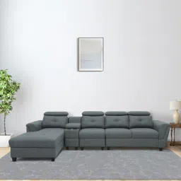woodsworth from pepperfry Impero Fabric RHS Sectional Sofa (3+ Lounger) in Slate Grey Colour-picture-47