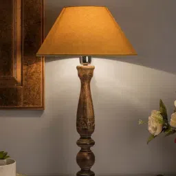 Homesake Black Floral Carved Wood Table Lamp with Golden Shade (Bulb Included) - Set of 1-12