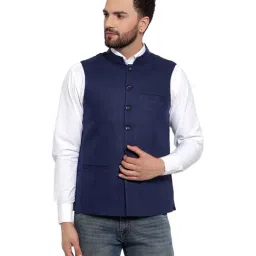 NEUDIS Blue Mandarin Collar Nehru Jacket-22