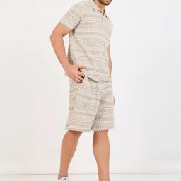 Styli Beige Casual Short Sleeves Printed Co-Ords-image-7