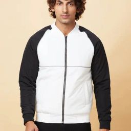 Being Human White Slim Fit Colour Block Bomber Jacket-28