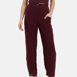 Kazo Maroon Straight Fit High Rise Trousers-image-80