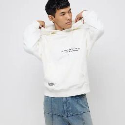 Nuon by Westside White Text Embossed Relaxed-Fit Cotton Hoodie-image-7