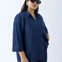 Gia by Westside Navy Solid Denim Shirt-picture-46