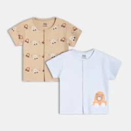 MINIKLUB Multi Cotton Pack Of 2 Half Sleeves Car Printed Front Open Vests-picture-12