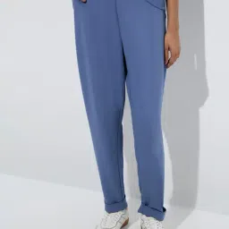 LOV by Westside Dusty Blue Solid High-Rise Pants-picture-11