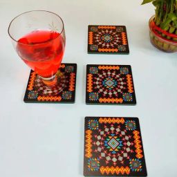 Crayton Black Wooden Geometric Printed Square Coasters - Set of 4-99
