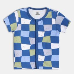 MINIKLUB Red & Blue Cotton Pack Of 2 Half Sleeves Checked & Text Printed Front Open Vests image 4
