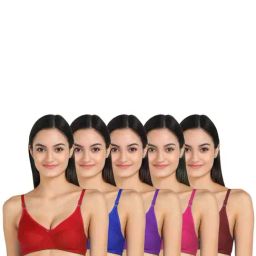 AROUSY Blue & Red Cotton Everyday Bras - Pack Of 5-image-97