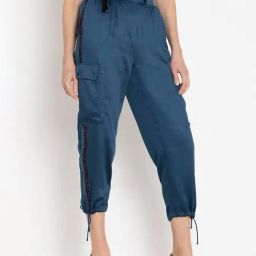SHAYE Blue Relaxed Fit Elasticated Pants-image-97