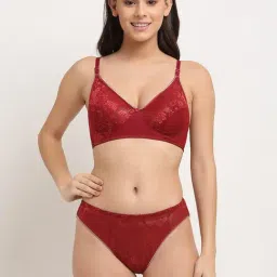 Friskers Maroon Self Design Bra & Panty Set-image-71