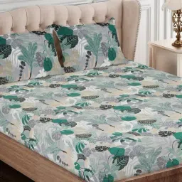 SEJ by Nisha Gupta Floral Green 144 TC Cotton Double Bed Sheet with 2 Pillow Covers-image-82