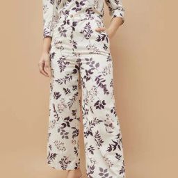 Code By Lifestyle Beige Regular Fit Floral Print Trousers-image-20