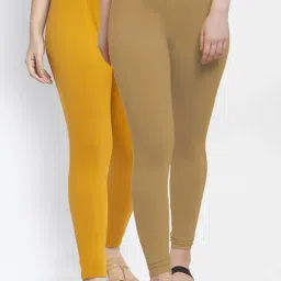 Gracit Mustard & Skin Mid Rise Leggings - Pack Of 2-picture-29