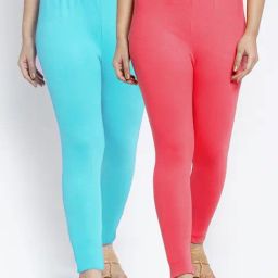 Gracit Peach & Blue Mid Rise Leggings - Pack Of 2-image-38