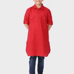 Fabindia Kids Red Chequered Full Sleeves Kurta-image-10