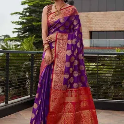 Blissta Purple & Red Silk Woven Saree With Unstitched Blouse-picture-20