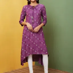 Globus Purple Printed High Low Kurta-image-45