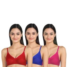 AROUSY Red & Blue Cotton Everyday Bras - Pack Of 3-picture-28