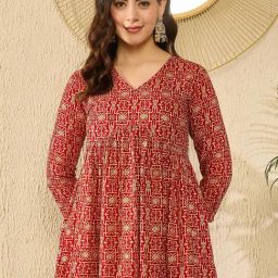 Vaamsi Red Printed Kurtis-image-3
