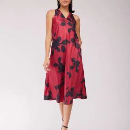Fablestreet Maroon Floral Print Midi Dress-image-59