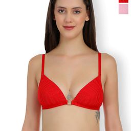 SELFCARE Pack of 2 Net Embroided Half Coverage Lightly Padded Bra-picture-10