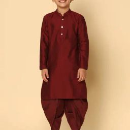 KISAH Maroon Solid Full Sleeves Kurta with Dhoti-image-18